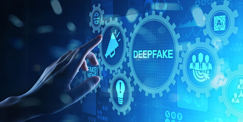 Deep Fake news artificial intelligence in media technology concept on virtual screen.