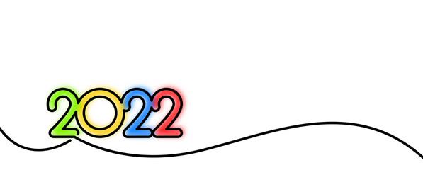 Fototapeta na wymiar Blurred 2022 drawn by single line.