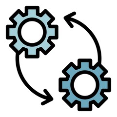 Gears and arrows icon. Outline gears and arrows vector icon color flat isolated