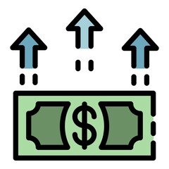 The growth of the dollar icon. Outline the growth of the dollar vector icon color flat isolated