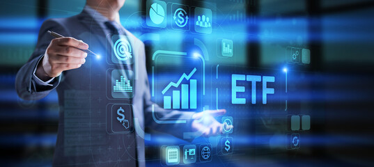 ETF Investment financial tool. Stock market trading business finance concept.