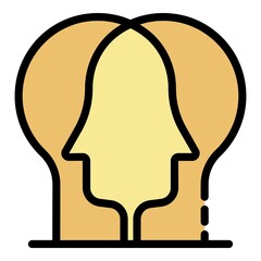 Two heads icon. Outline two heads vector icon color flat isolated