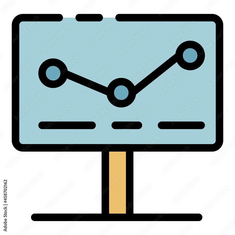 Poster graph on the monitor icon. outline graph on the monitor vector icon color flat isolated