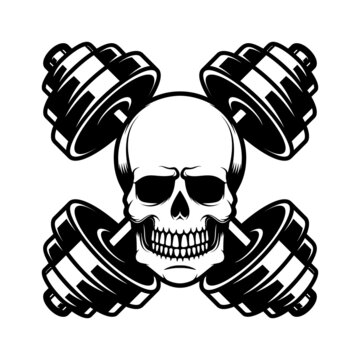 Skull with crossed dumbbells. Vector illustration