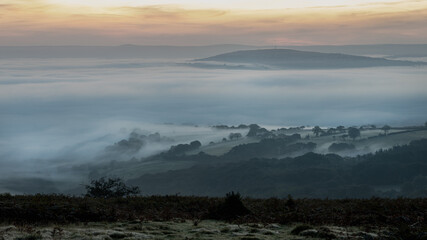 Cloud inversion in the Lyhner Valley Bodmin Moor Cornwall