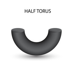 black half torus with gradients and shadow for game, icon, package design, logo, mobile, ui, web, education. 3D torus on a white background. Geometric figures for your design. Half donut