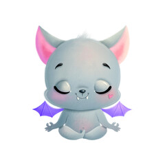 Illustration of a cute cartoon bat meditating. Halloween yoga