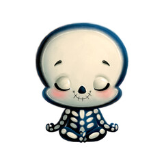 Illustration of cute cartoon skeleton meditation. Halloween yoga