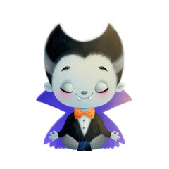Illustration of a cute cartoon vampire meditating. Halloween yoga
