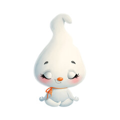 Illustration of a cute cartoon ghost meditation. Halloween yoga