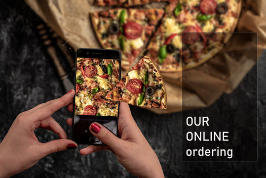 Pizza online ordering, food  background concept