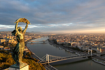 Aerial view from Citadella statue at sunrise, Budapest © Rick Neves