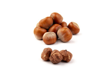 Group of hazelnuts, isolated on white background