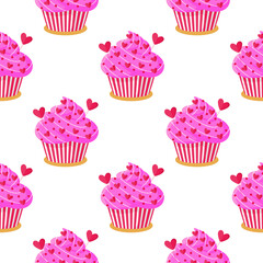 Colorful seamless pattern with sweet delicious cupcakes. Vector illustration