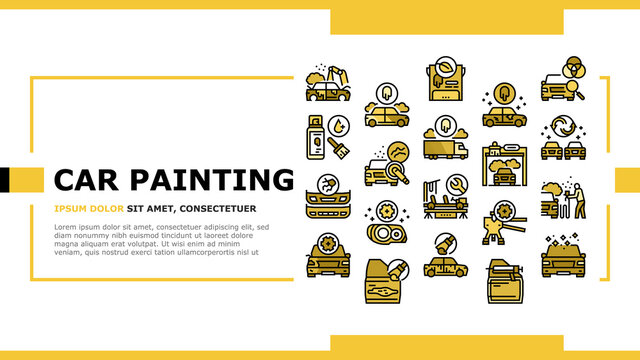 Car Painting Service Landing Web Page Header Banner Template Vector. Car Painting And Fixing, Plastic Bumper Repair And Paint, Headlight Restoration And Clear Coating Illustration
