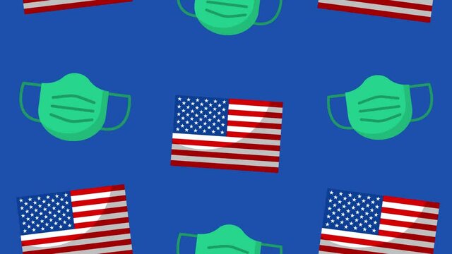 usa flag and Healthcare mask background animation.cartoon falling down animation.4k video