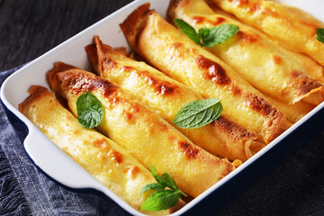 blintz, rolled filled with cottage cheese pancakes