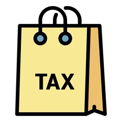 Tax paper bag icon. Outline tax paper bag vector icon color flat isolated