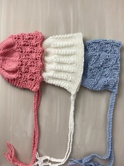 hand knit newborn baby bonnets 
