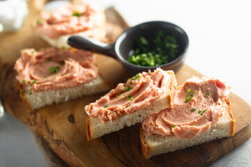 Homemade pate or teewurst with white bread