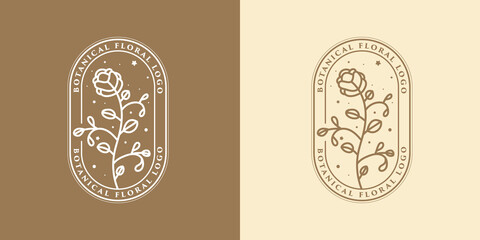 Botanical Hand Drawn collection Logo with Wild Flower and Leaves. Logo for spa and beauty salon, boutique, organic shop, wedding, floral designer, interior, photography, cosmetic. vector illustration