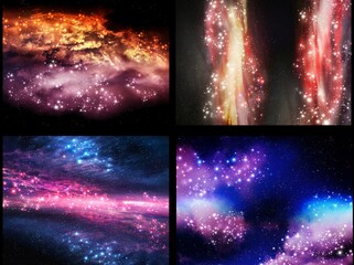 Collection of cosmic nebulae. Gas in space, the birth of stars in the galaxy. Science fiction cosmos, composite image. 