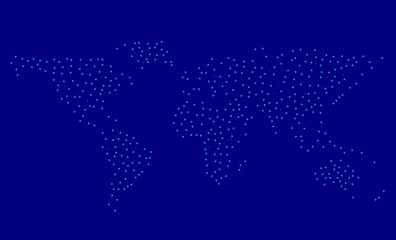 World map consisting of glowing lights on a blue background. Vector illustration