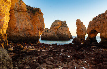 Lagos Portugal Ponta da Piedade cliffs in the morning light.