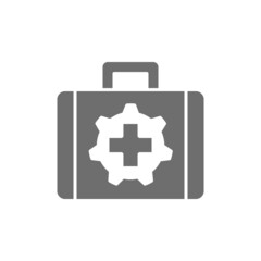 Vector technical assistance suitcase grey icon. Isolated on white background