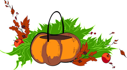 Halloween bright pumpkin set. Halloween illustration. Orange pumpkins. Nature design. Vector illustration