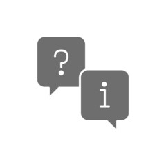 Chat cloud, faq mark with information sign grey icon.