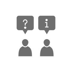 Client and employee with chat cloud, faq and answers grey icon.