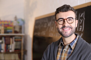 Teacher wearing eyeglasses close up