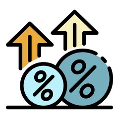 Money percent grow up icon. Outline money percent grow up vector icon color flat isolated