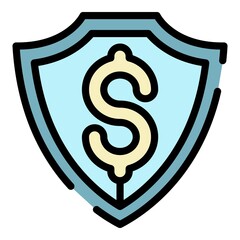 Dollar shield icon. Outline dollar shield vector icon color flat isolated