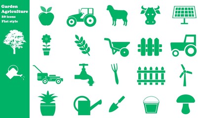 Jardin et agriculture en 20 icônes vertes, collection - obrazy, fototapety, plakaty