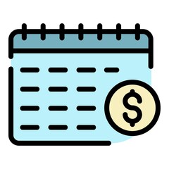 Money account calendar icon. Outline money account calendar vector icon color flat isolated