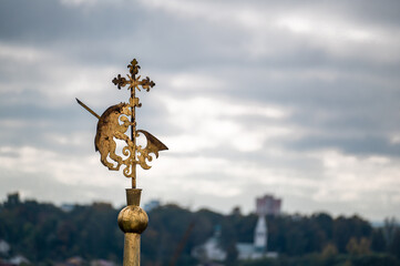 coat of arms heraldry, the emblem of the ancient Russian city of Yaroslavl. golden bear with an axe, weather vane