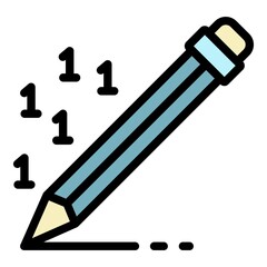 Pen writing money report icon. Outline pen writing money report vector icon color flat isolated