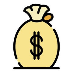 Money bag icon. Outline money bag vector icon color flat isolated