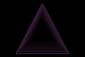 tunnel made of triangles. abstract black background with pink tunnel of triangular shapes