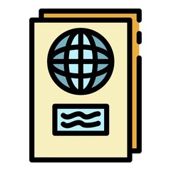 International passport icon. Outline international passport vector icon color flat isolated
