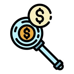 Money searching icon. Outline money searching vector icon color flat isolated