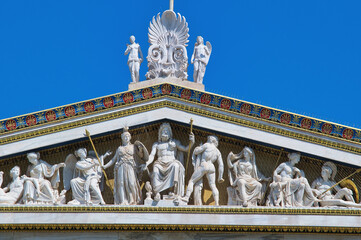 pediment at the University of Athens, with representations of all the ancient Greek Gods - obrazy, fototapety, plakaty