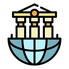 Global bank system icon. Outline global bank system vector icon color flat isolated