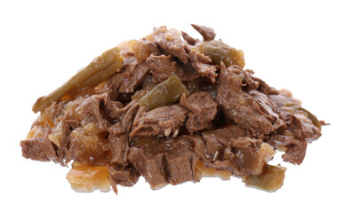 Pile of wet pet food isolated on white