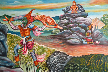 heroes of Buddhist mythology on canvas