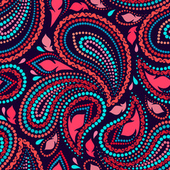 Seamless traditional pattern with paisley. Colorful bright ethnic ornament. Vector print. Use for wallpaper, pattern fills,textile design.