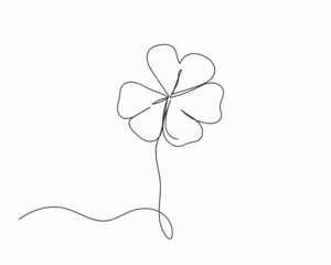 Continuous one line drawing of fresh clover leaf in silhouette on a white background. Linear stylized.Minimalist.