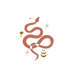 Snake vector. Magical boho sacred ornate snake. Animal constellation. Vector illustration